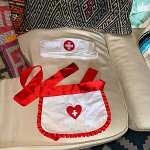 Nurse Costume Set - Red and White with ab crystal rhinestone detail Halloween